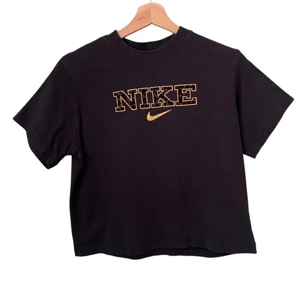 Nike Black Boxy Tee with Gold Logo in Junior Size Large